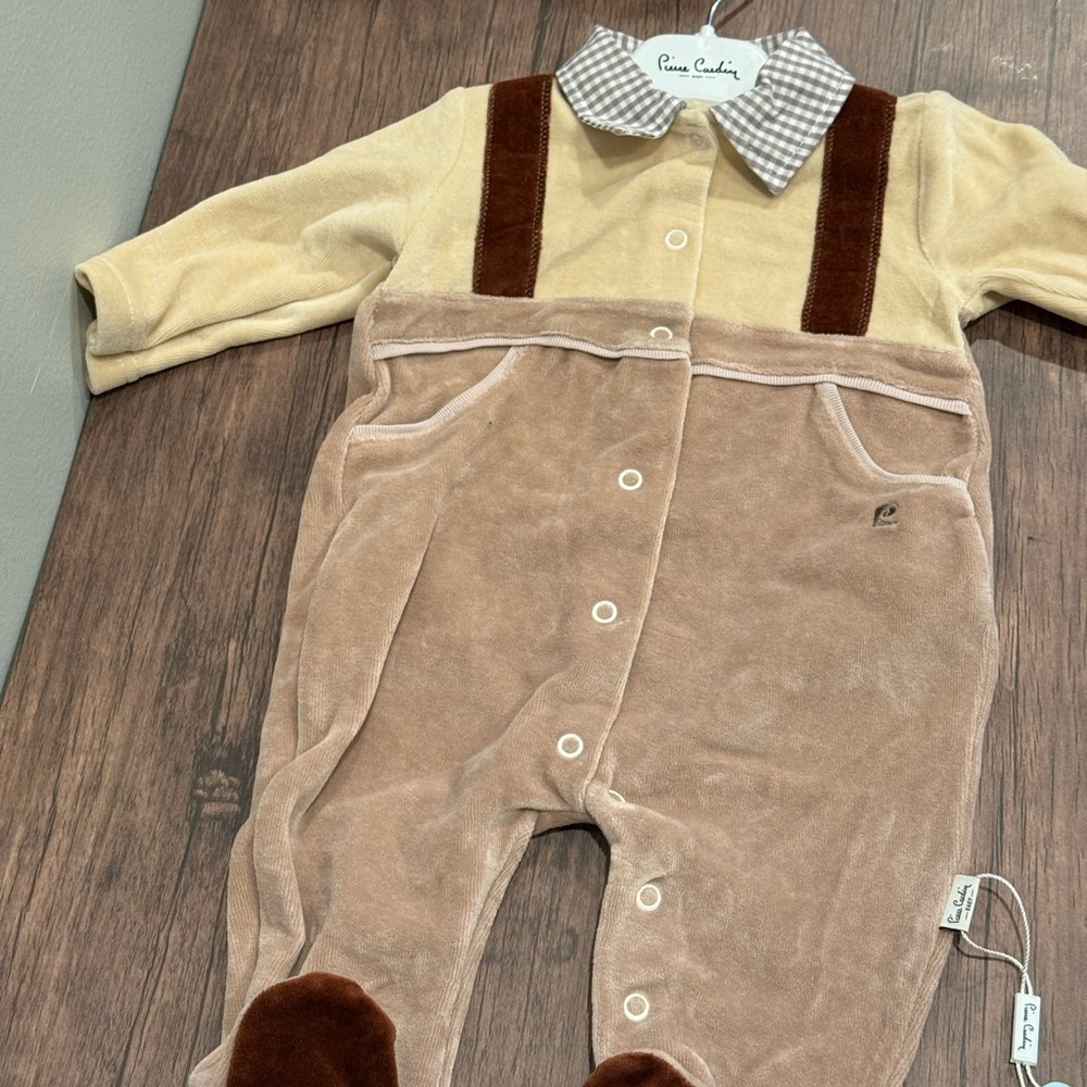 Pierre Cardin Infant Romper in Tan and Cream